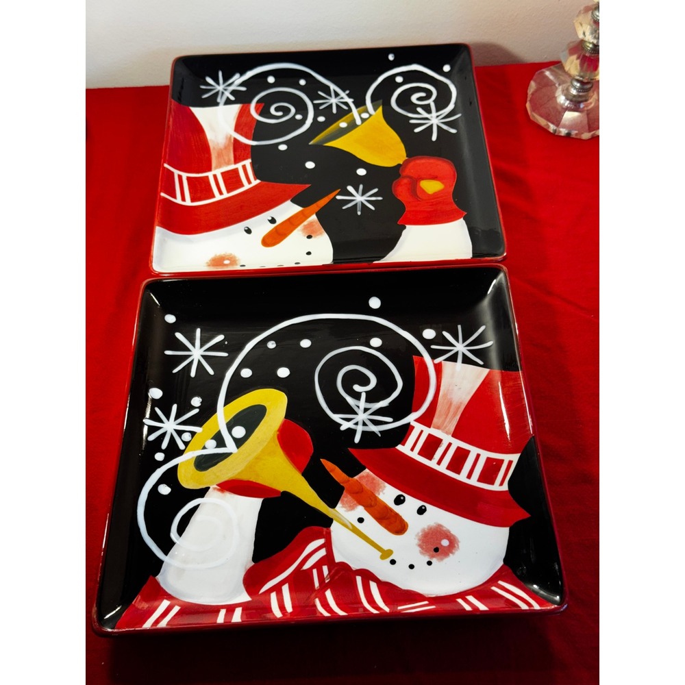 Certified International Stephanie Stouffer Snowman Square Dinner Plates Set of 2